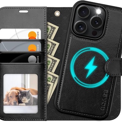 For iPhone 16 Pro 6.3 inch Jewel Wallet Design with Stitched PU Leather ID Card Money Holder Zipper Case - Black
