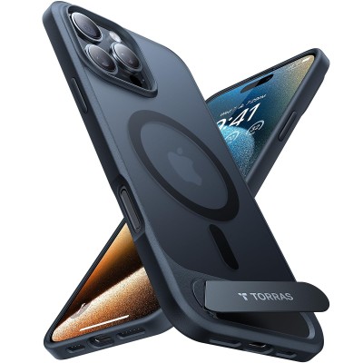 For iPhone 16 Pro 6.3 inch Magnetic Heavy Duty Hybrid Case with Side Kick-Stand - Black