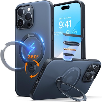 For iPhone 16 Pro 6.3 inch Magnetic Heavy Duty Hybrid Case with Side Kick-Stand - Dark Blue