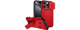 For iPhone 16 Pro 6.3 inch Magnetic Heavy Duty Hybrid Case with Side Kick-Stand - Red