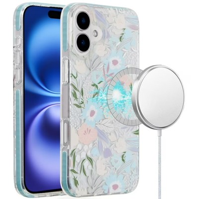 For iPhone 16 Pro 6.3 inch Magnetic Space UV Design Case - MultiColor Floral