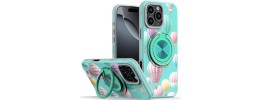 For iPhone 16 Pro 6.3 inch Metal Diamond CD Pattern Design Matte Finished Hybrid with Rotational Ring [Car Mount Friendly] Case - Floral D