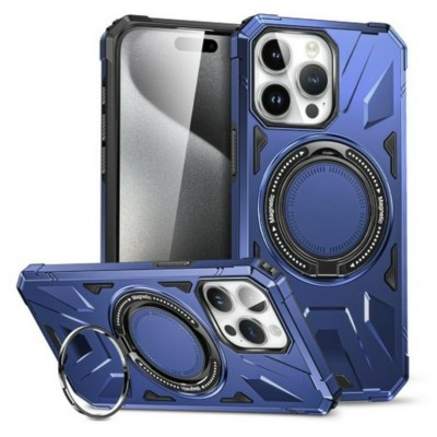 For  iPhone 16 Pro 6.3 inch Push Mount Friendly Camera Protective [Ring Stand] Hybrid Case - Dark Blue