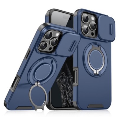 For  iPhone 16 Pro 6.3 inch Push Mount Friendly Camera Protective [Ring Stand] Hybrid Case - Gray