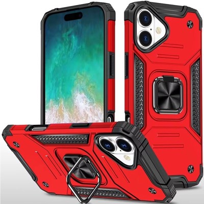 For iPhone 16 Pro 6.3 inch Robust Magnetic Kickstand Hybrid Case Cover - Red