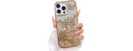 For iPhone 16 Pro 6.3 inch SPLENDID Diamond Glitter Ornaments Engraving Case Cover - Enchanted Butterfly Gold