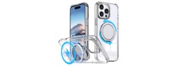 For iPhone 16 Pro 6.3 inch Shield Magnetic Ring Transparent HQ 360 Degree Rotational Shockproof Case Cover - Clear
