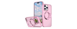For iPhone 16 Pro 6.3 inch Shield Magnetic Ring Transparent HQ 360 Degree Rotational Shockproof Case Cover - Pink