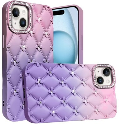 For iPhone 16 Pro 6.3 inch Shimmer Glitter Floral Design Thick TPU Case Cover - Purple