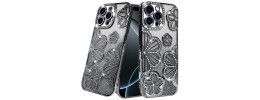 For iPhone 16 Pro 6.3 inch Shimmer Glitter Floral Design Thick TPU Case Cover - Silver