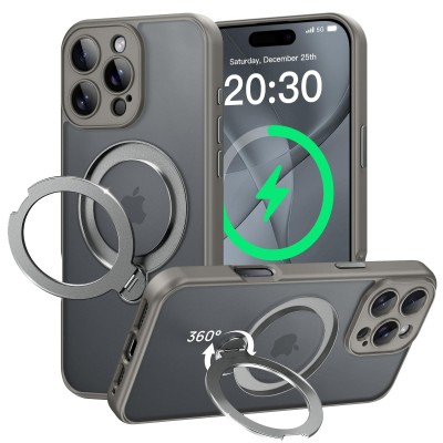 For iPhone 16 Pro 6.3 inch Sturdy Bracket Kickstand Magnetic Hybrid - Grey
