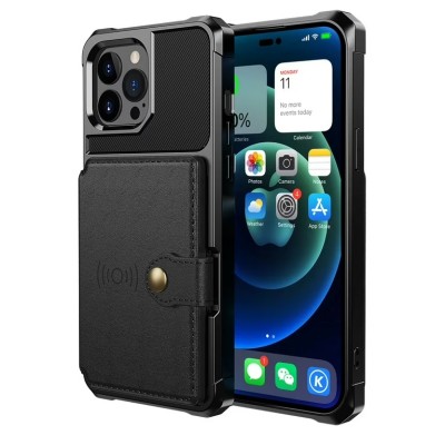 For iPhone 16 Pro 6.3 inch Ultimate Quality PU Leather Hybrid Case Cover - Black