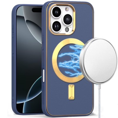 For iPhone 16 Pro 6.3 inch Ultimate Quality PU Leather Hybrid Case Cover - Navy Blue