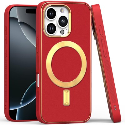 For iPhone 16 Pro 6.3 inch Ultimate Quality PU Leather Hybrid Case Cover - Red