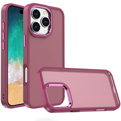 For iPhone 16 Pro 6.3 inch Ultimate U Design Hybrid with Camera Window Covering - Pink+Burgundy