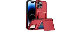 For iPhone 16 Pro 6.3 inch Wallet ID Card Holder Case Cover - Red