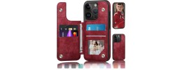 For iPhone 16 Pro 6.3 inch Wallet Premium PU Vegan Leather ID Card Money Holder with Magnetic Closure - Red