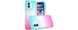 For iPhone 16 Pro Max 6.9 inch 3in1 Two Tone Shockproof Transparent Hybrid Case - Light Blue + Pink