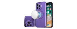 For iPhone 16 Pro Max 6.9 inch Magnetic Ring Circle Camera Cap KickStand Hybrid UV Paint Matte Finish Case - Purple