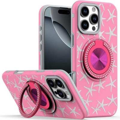 For iPhone 16 Pro Max 6.9 inch Metal Diamond CD Pattern Design Matte Finished Hybrid with Rotational Ring [Car Mount Friendly] Case - Hot Air Balloon