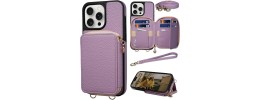 For iPhone 16 Pro Max 6.9 Card Holder (2X) with Wrist Strap Hybrid  With KickStand - Beige+Light Purple