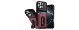 For iPhone 16 Pro Max 6.9 Card Holder (2X) with Wrist Strap Hybrid  With KickStand - Black+Black