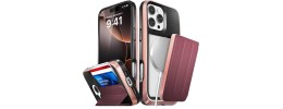 For iPhone 16 Pro Max 6.9 Card Holder (2X) with Wrist Strap Hybrid  With KickStand - Black+Red