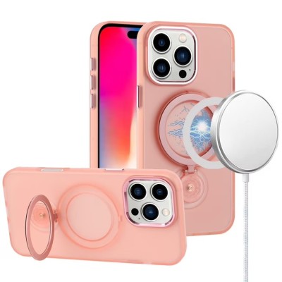 For iPhone 16 Pro Max 6.9 Magnetic Matching Ring Stand Full Rotation Matte Hybrid - Light Pink