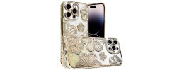 For iPhone 16 Pro Max 6.9 Shimmer Glitter Floral Design Thick TPU Case Cover - Gold