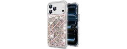 For iPhone 16 Pro Max 6.9 Shimmer Glitter Floral Design Thick TPU Case Cover - Rose Gold