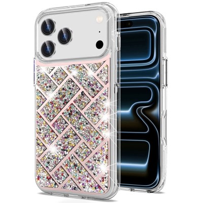 For iPhone 16 Pro Max 6.9 Shimmer Glitter Floral Design Thick TPU Case Cover - Rose Gold