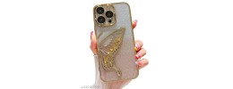For iPhone 16 Pro Max 6.9 Splendid Glitter Butterfly Design Stand with Metallic Edges Hybrid Case - Rose Gold