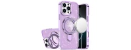 For iPhone 16 Pro Max 6.9 Transparent Glitter Rotaional Magnetic Ring Stand HQ Hybrid - Light Purple