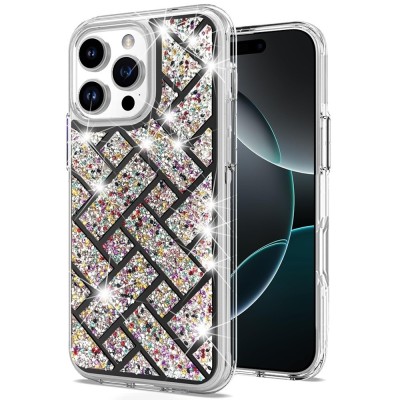 For iPhone 16 Pro Max 6.9 inch Bling Hybrid Case Cover - H