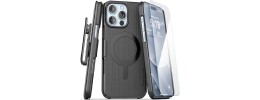 For iPhone 16 Pro Max 6.9 inch CARD Holster with Kickstand Clip Hybrid Case Cover - Black