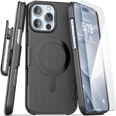 For iPhone 16 Pro Max 6.9 inch CARD Holster with Kickstand Clip Hybrid Case Cover - Black