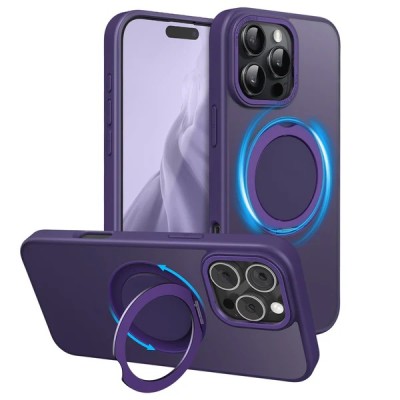 For iPhone 16 Pro Max 6.9 inch CHIEF Oil Painted Magnetic Ring Stand Hybrid Case Cover - Dark Purple