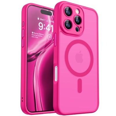 For iPhone 16 Pro Max 6.9 inch CHIEF Oil Painted Magnetic Ring Stand Hybrid Case Cover - Hot Pink
