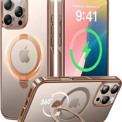 For iPhone 16 Pro Max 6.9 inch CHIEF Oil Painted Magnetic Ring Stand Hybrid Case Cover - Rose Gold