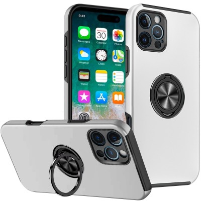 For iPhone 16 Pro Max 6.9 inch CHIEF Oil Painted Magnetic Ring Stand Hybrid Case Cover - Silver
