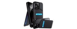 For iPhone 16 Pro Max 6.9 inch Card Holder with Mirror Inside PU Leather Hybrid Case - Black