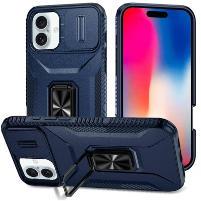 For iPhone 16 Pro Max 6.9 inch Complete Magnetic Metal Ring Stand Camera Protection Hybrid - Blue