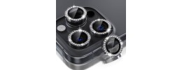 For iPhone 16 Pro Max 6.9 inch Diamond Bling Camera Lens Full Tempered Glass - Black