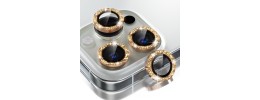 For iPhone 16 Pro Max 6.9 inch Diamond Bling Camera Lens Full Tempered Glass - Gold