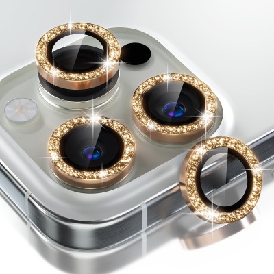 For iPhone 16 Pro Max 6.9 inch Diamond Bling Camera Lens Full Tempered Glass - Gold