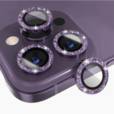 For iPhone 16 Pro Max 6.9 inch Diamond Bling Camera Lens Full Tempered Glass - Purple