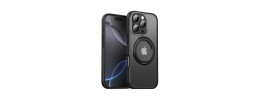 For iPhone 16 Pro Max 6.9 inch Dotted Edged Line Transparent HQ Magnetic Ring Stand Hybrid - Black