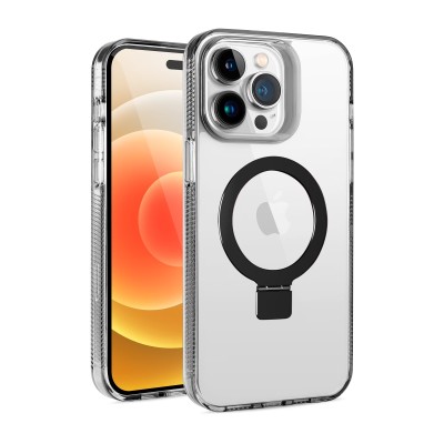 For iPhone 16 Pro Max 6.9 inch Dotted Edged Line Transparent HQ Magnetic Ring Stand Hybrid - Clear