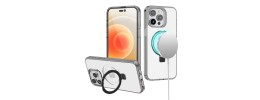 For iPhone 16 Pro Max 6.9 inch Dotted Edged Line Transparent HQ Magnetic Ring Stand Hybrid - Light Purple