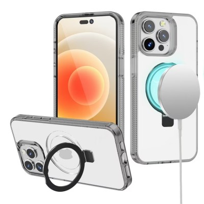 For iPhone 16 Pro Max 6.9 inch Dotted Edged Line Transparent HQ Magnetic Ring Stand Hybrid - Light Purple